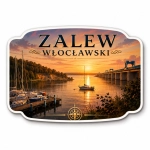 Magnes pamiątkowy Zalew Włocławski z widokiem na zachód słońca