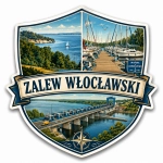 Magnes Zalew Włocławski z widokiem na jezioro, port żaglowy i most zapory wodnej