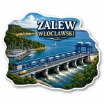 Magnes pamiątkowy Zalew Włocławski z widokiem mostu, jeziora i portu żaglowców