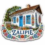 Magnes Zalipie z domem ozdobionym kwiatami