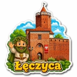 Pamiątkowy magnes z Zamkiem Królewskim w Łęczycy i postacią Boruty