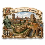 Magnes pamiątkowy z widokiem Zamku Krzyżackiego w Toruniu