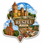Magnes pamiątkowy z motywem zamku w Reszlu