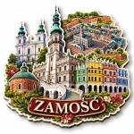Magnes pamiątkowy przedstawiający Rynek Wielki w Zamościu