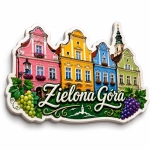 Pamiątkowy magnes Zielona Góra z motywem kamienic i winorośli
