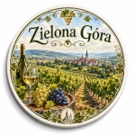 Magnes pamiątkowy Zielona Góra z winnicami i kościołem w tle