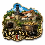 Pamiątkowy magnes Złoty Stok z motywem kopalni