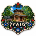 Pamiątkowy magnes Żywiec z motywem chińskiego domku w parku