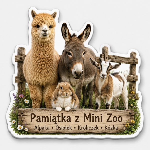 Pamiątka z Mini Zoo - Alpaka, Osiołek, Króliczek i Kózka