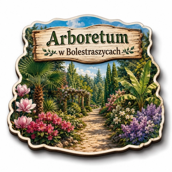 Magnes pamiątkowy przedstawiający Arboretum w Bolestraszycach
