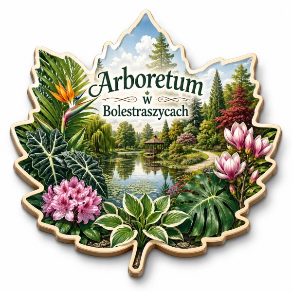 Magnes pamiątkowy przedstawiający Arboretum w Bolestraszycach