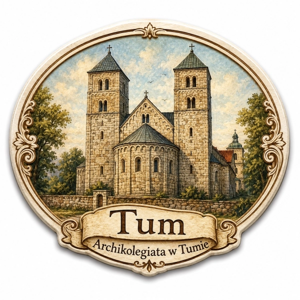 Magnes pamiątkowy z motywem archikolegiaty w Tumie