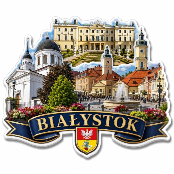 Pamiątkowy magnes Białystok z motywem zabytków miasta