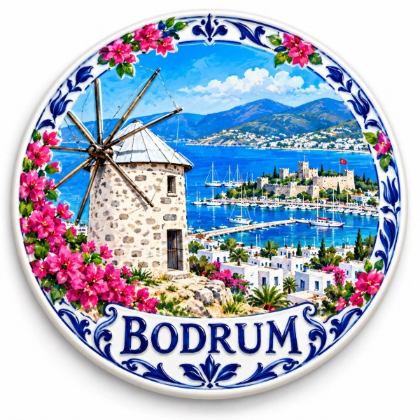 Pamiątkowy magnes Bodrum z motywem tradycyjnego wiatraka