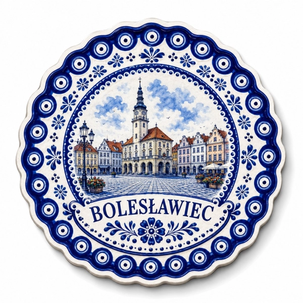 Magnes pamiątkowy Bolesławiec z motywem ratusza