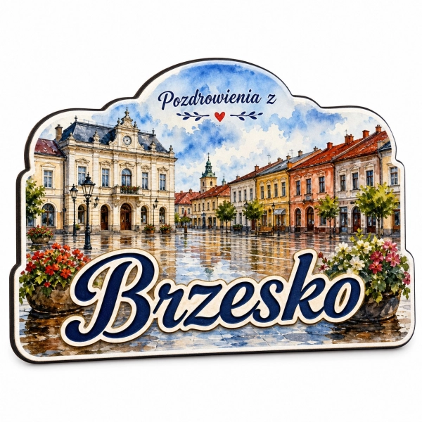 Magnes pamiątkowy Brzesko z motywem ulicy miasta