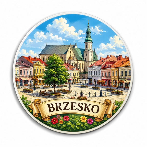 Magnes pamiątkowy Brzesko z motywem miasta