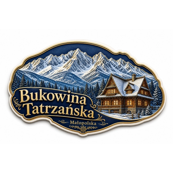 Magnes Bukowina Tatrzańska z motywem drewnianego domu w Tatrach