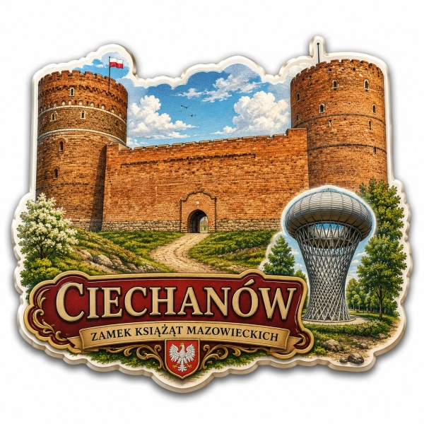 Pamiątkowy magnes Ciechanów z motywem Zamku Książąt Mazowieckich