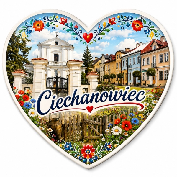 Magnes pamiątkowy Ciechanowiec z motywem miasta