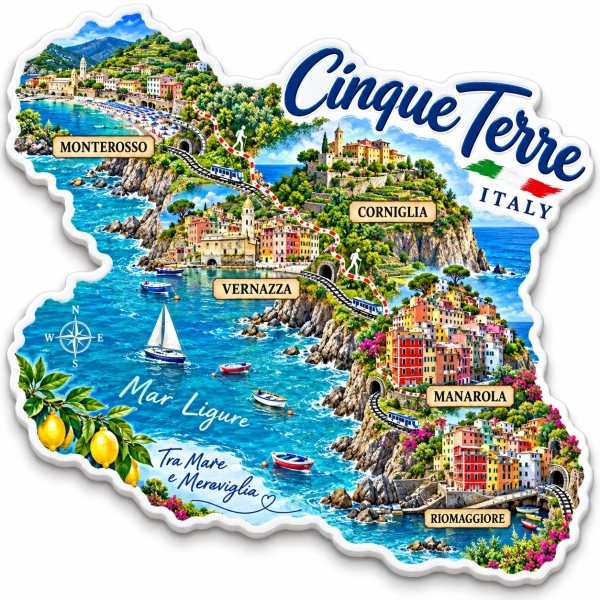 Magnes pamiątkowy z mapą Cinque Terre