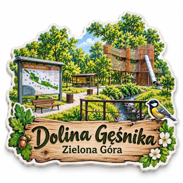 Magnes pamiątkowy z motywem Doliny Gęśnika w Zielonej Górze