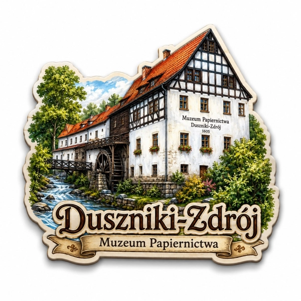 Magnes pamiątkowy Duszniki-Zdrój z motywem Muzeum Papieru