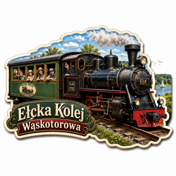 Magnes Ełcka Kolej Wąskotorowa z lokomotywą parową