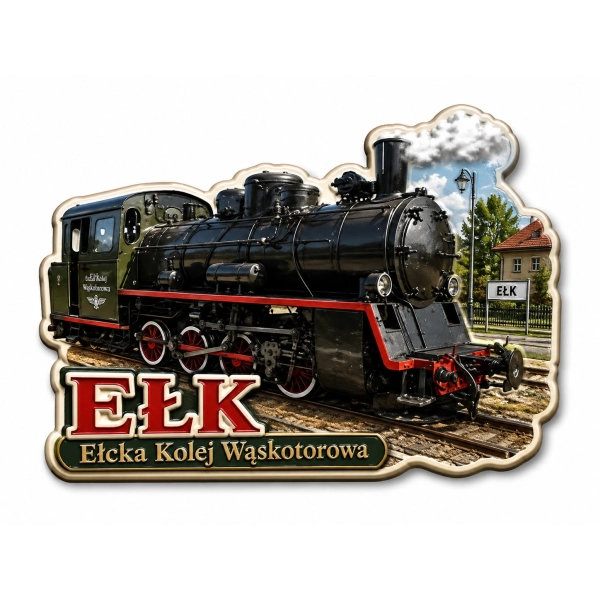 Magnes pamiątkowy Ełk z motywem kolejowym