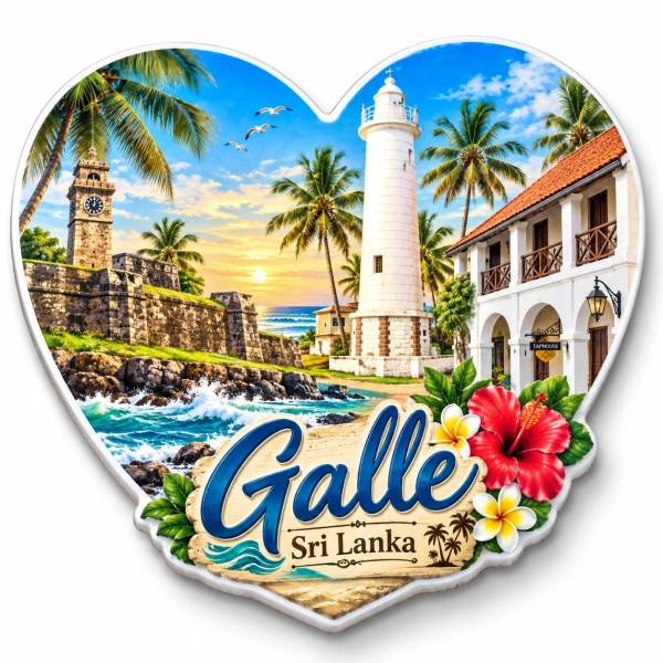 Magnes Galle, Sri Lanka – widok na Galle z latarnią morską, budynkiem kolonialnym, palmami i morzem