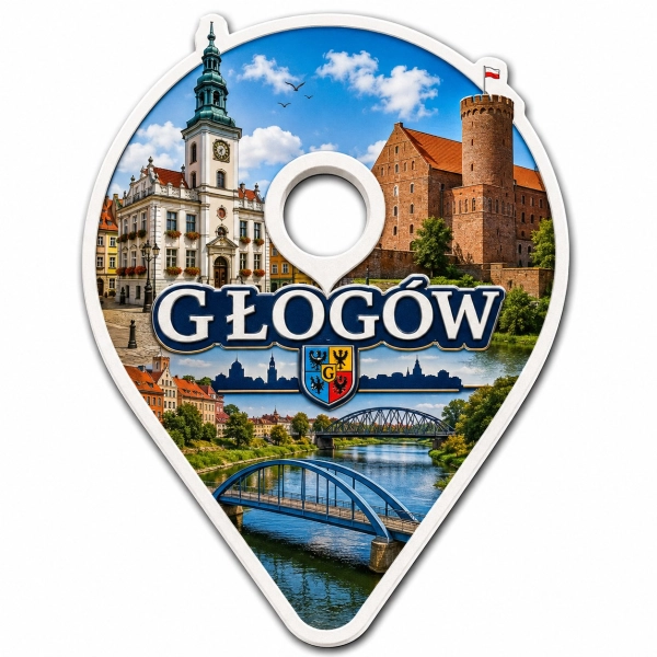 Magnes regionalny Głogów przedstawiający stare miasto i Zamek Książąt Głogowskich