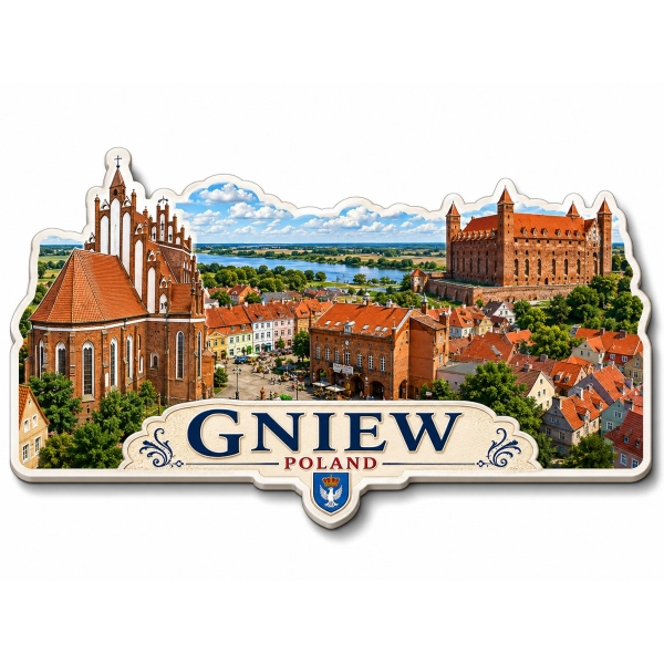 Magnes pamiątkowy z panoramą Gniew