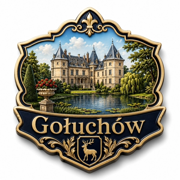 Magnes pamiątkowy z motywem zamku w Gołuchowie