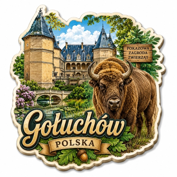 Magnes pamiątkowy z motywem zamku w Gołuchowie