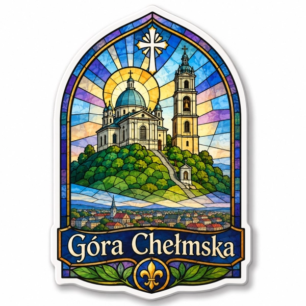 Magnes pamiątkowy Góra Chełmska z widokiem na katedrę, wzgórza i miasteczko