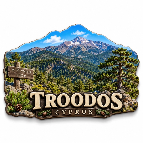 Magnes pamiątkowy z widokiem na góry Troodos na Cyprze