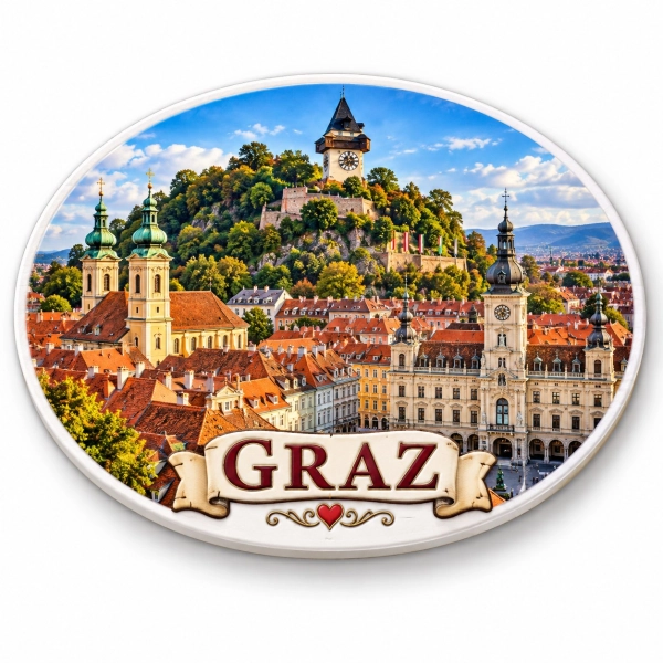 Magnes pamiątkowy przedstawiający Graz w Austrii