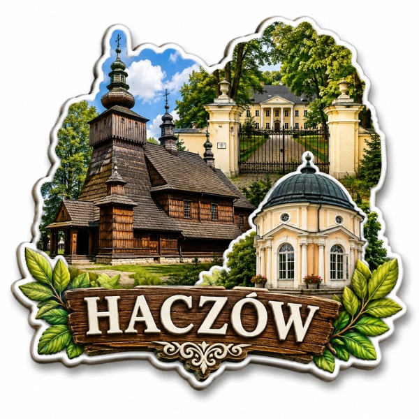 Magnes pamiątkowy Haczów z motywem architektury