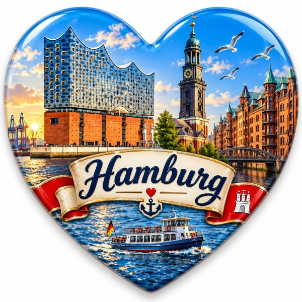 Hamburg – serce miasta, pamiątkowy magnes w kształcie serca