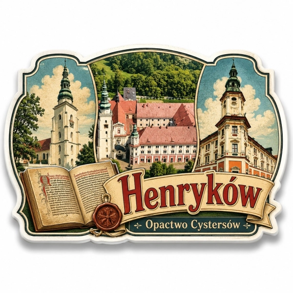Pamiątkowy magnes Henryków z motywem Opactwa Cystersów