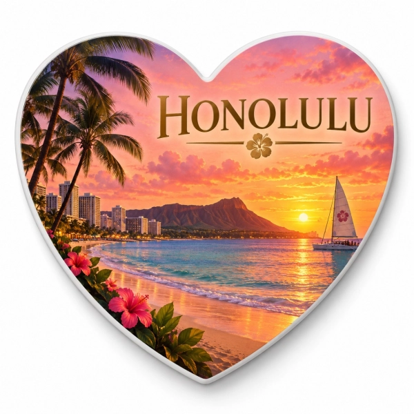 Pamiątkowy magnes z Honolulu w kształcie serca