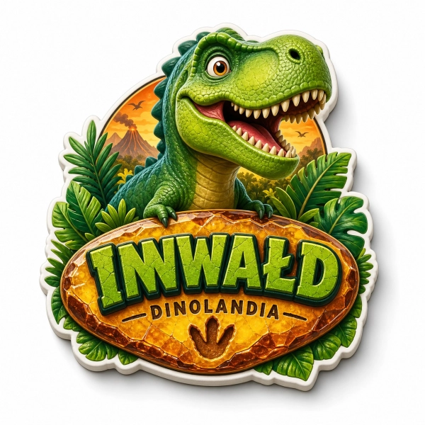 Pamiątkowy magnes INWAŁD DINOLANDIA z motywem dinozaura