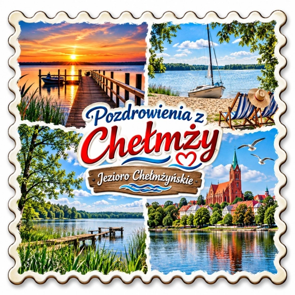 Magnes pamiątkowy z motywem Jeziora Chełmżyńskiego
