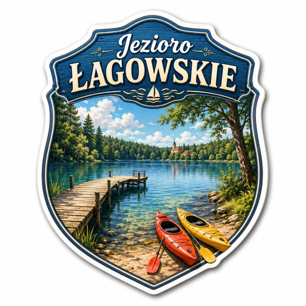 Magnes pamiątkowy Jezioro Łagowskie z kajakami