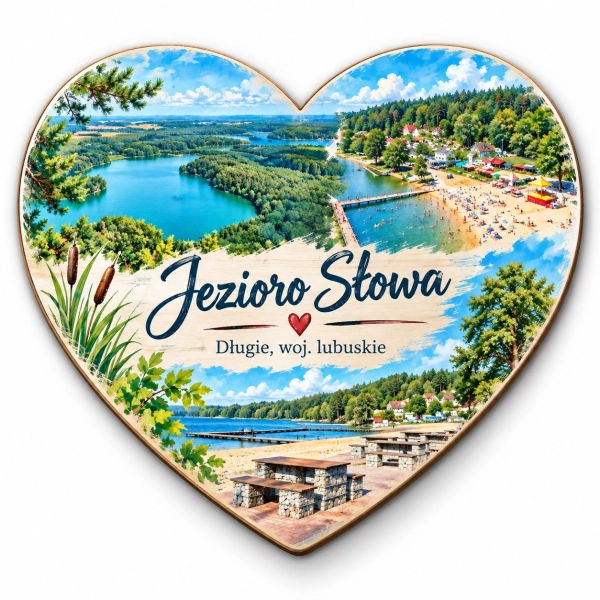 Magnes pamiątkowy Jezioro Słowa z widokiem na jezioro, plażę i las