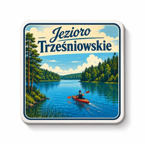 Magnes pamiątkowy Jezioro Trześniowskie z motywem kajaka
