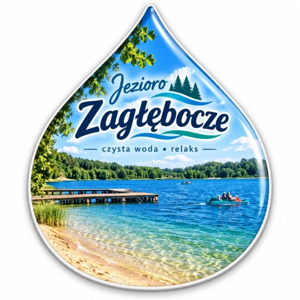 Magnes pamiątkowy Jezioro Zagłębocze z motywem jeziora, molo, łodzi i lasu