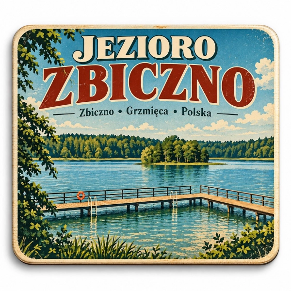 Magnes pamiątkowy Jezioro Zbiczno z widokiem altanki nad jeziorem