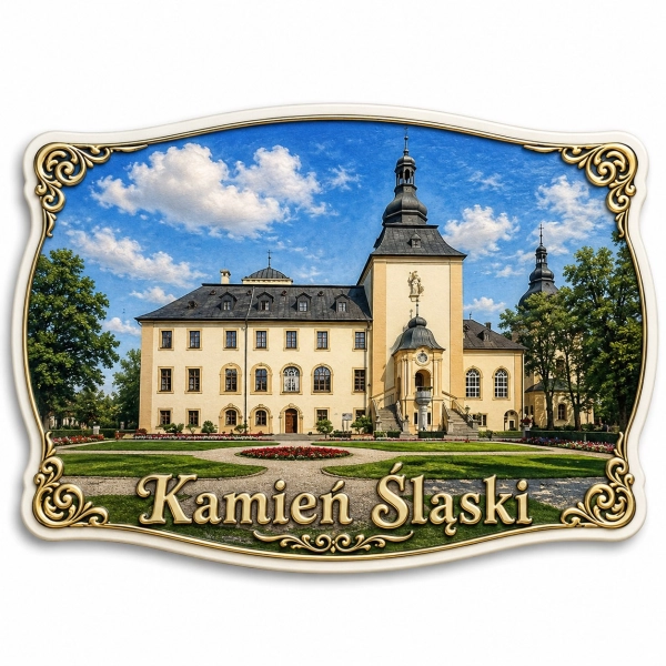 Pamiątkowy magnes Kamień Śląski z motywem zamku