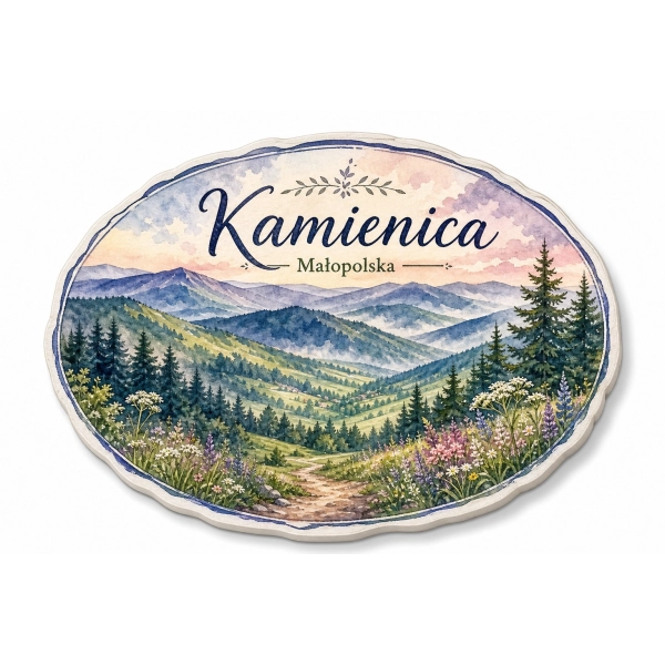 Pamiątkowy magnes Kamienica z widokiem na góry i lasy